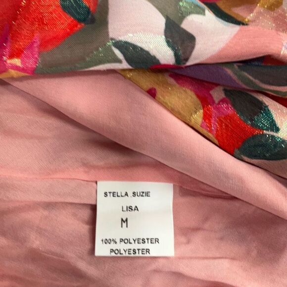 NWT Stella & Suzie Multicolor Floral V-neck Ruffle Chiffon Midi Dress Medium - Picture 10 of 12